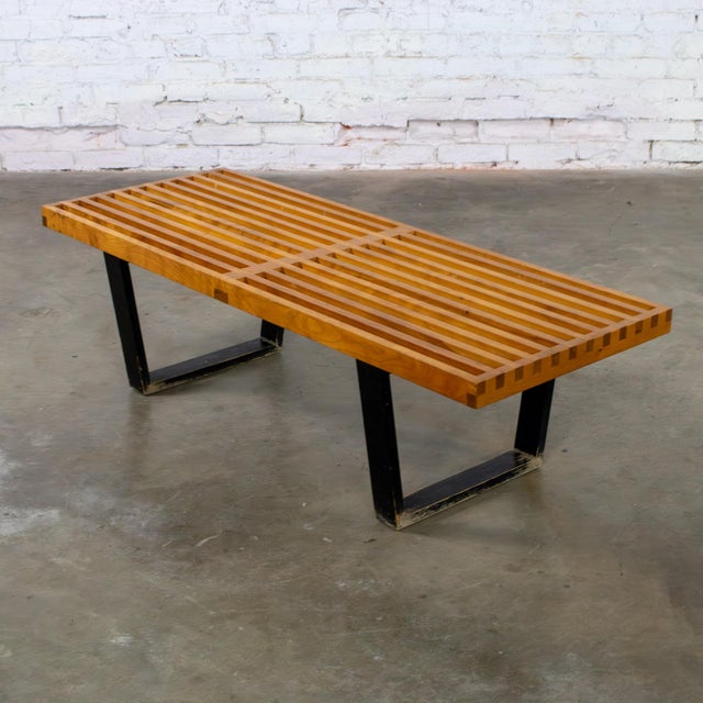 Mid-Century Modern Early Mid Century Modern George Nelson Platform Bench for Herman Miller Maple Slats Black Painted Legs For Sale - Image 3 of 18
