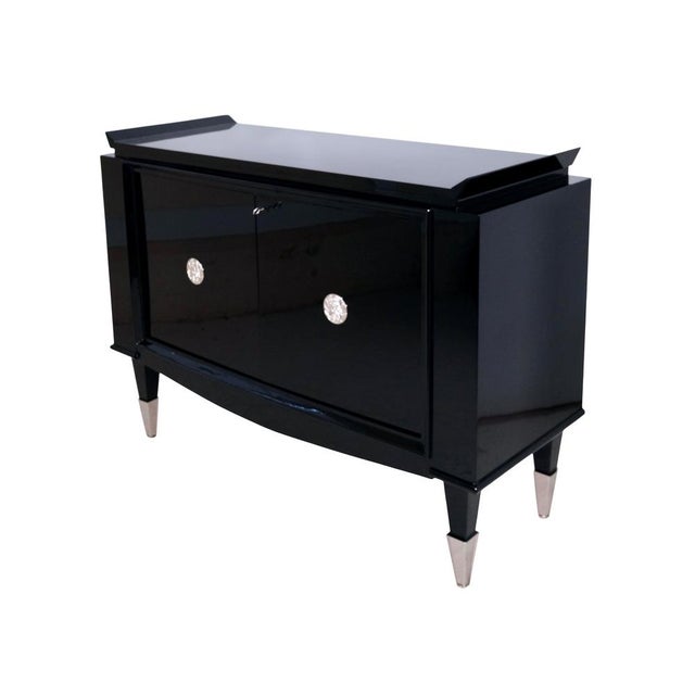Art Deco Sideboard in Black High-Gloss Lacquer with Chrome Sabots and Chrome Fittings, 1940s For Sale - Image 3 of 9