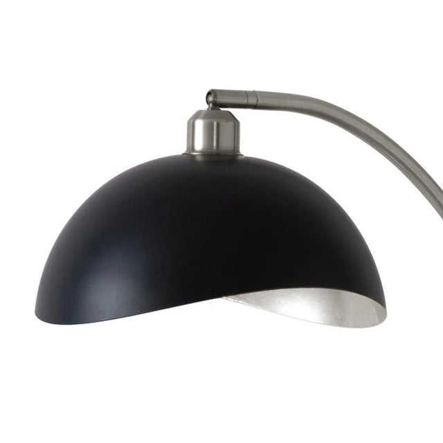 Metal Luna Bella Chairside Arc Floor Lamp - Black & Silver-Leaf Shade, Antique Nickel, Black Marble Base, Floor Dimmer For Sale - Image 7 of 12