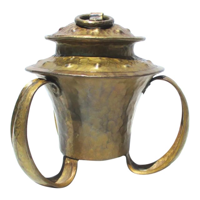 Arts and Crafts Three Handled Hammered Copper Handmade Vessel For Sale