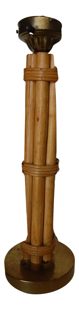 Restored Vintage Mid-Century Six Strand Rattan Table Lamp and Brass Base With Fancy Wrappings