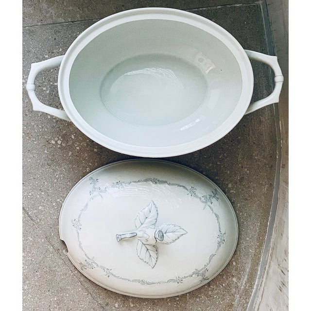 Ceramic Vintage German Kaiser Rokokoform Dubarry ‘Midinette’ Porcelain Tureen in White With Blue Flowers, Embossed Scrolls & Rosebud Finial Handle on Lid For Sale - Image 7 of 12