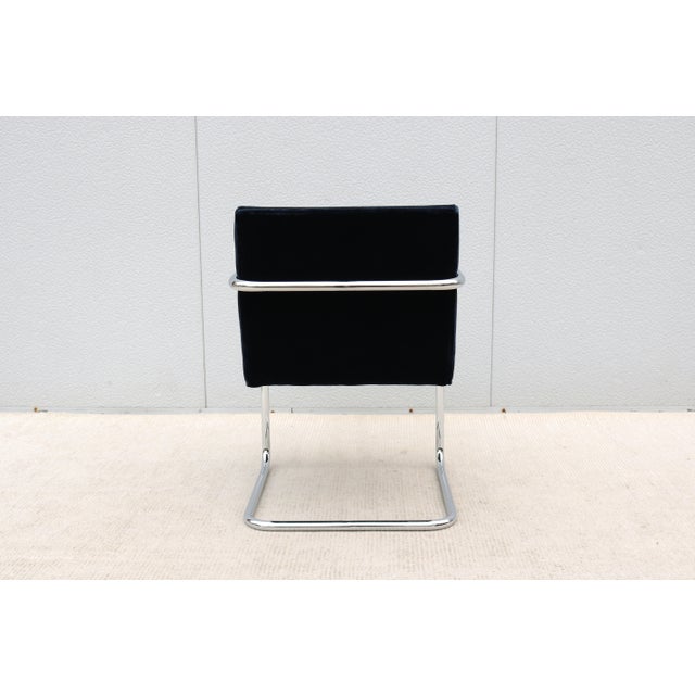 Ludwig Mies Van Der Rohe Brno Tubular Chair in Navy Blue Velvet Fabric by Gordon For Sale - Image 10 of 14