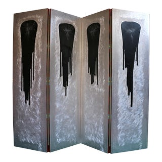 Vintage Four-Panel Folding Screen With an Abstract Design, 1980s For Sale