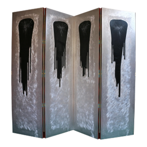 Vintage Four-Panel Folding Screen With an Abstract Design, 1980s