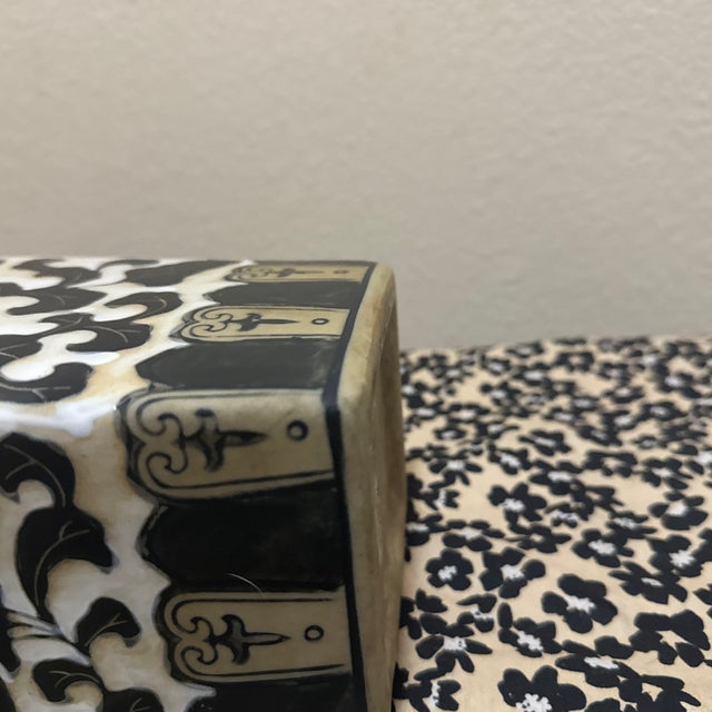 Vintage Tall Ceramic Taupe Vase With Painted Flowers For Sale - Image 9 of 12