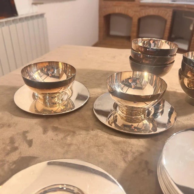 Lino Sabattini 1980s Lino Sabattini Minimalist Set of Twelve Ice Cream Cup and Plates For Sale - Image 4 of 12