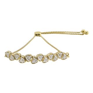 14K Yellow Gold Plated .925 Sterling Silver 1/2 Cttw Diamond Sideways Hearts Bolo Bracelet (H-I Color, I1-I2 Clarity) - 4â€-10â€ Adjustable For Sale