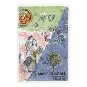 1974 Marc Chagall 'The Four Seasons' Modernism Blue,Green,Orange,Pink France Lithograph