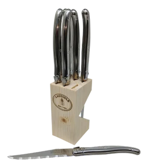 French Modern Jean Dubost Laguiole Stainless Steel Steak Knives - Set of 6