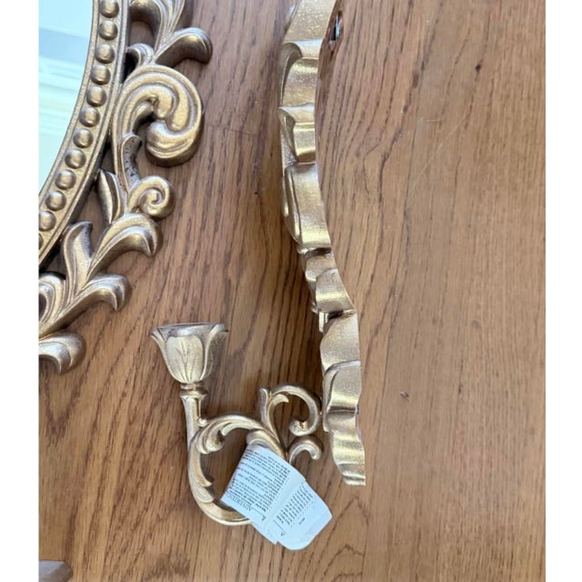 Gold Vintage Ornate Gold Wall Mirror Set With Shelf and Candleholders For Sale - Image 8 of 11
