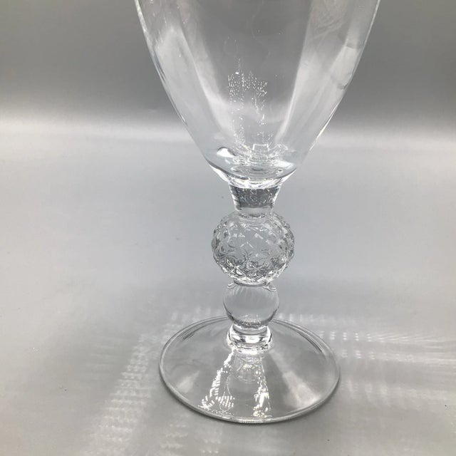 Morgantown "Eton" Water/Wine Goblets Cut Ball Stem, With Cross Hatch Band -Set of 6 Crystal Glasses For Sale - Image 9 of 13