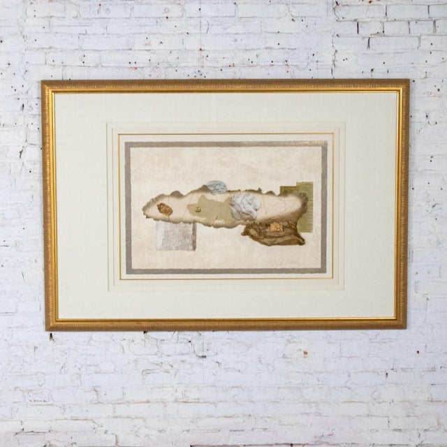 Beautiful vintage Contemporary Kinder Harris large scale mixed media art collage signed & titled Gold Rush triple matted...