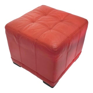 1980s Red Leather Square Ottoman For Sale
