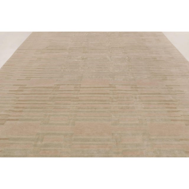 Rug & Kilim's Plush Textural Rug in Mohair With Beige Geometric Designs For Sale In New York - Image 6 of 11