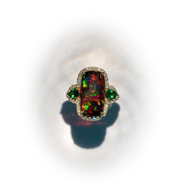 2020s 4.7cts Ethiopian Black Opal Ring With Natural Diamonds Accents: Solid 14k Gold, Size 6.75 For Sale - Image 5 of 11