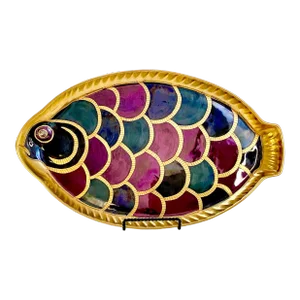 1980s Vintage Art Deco Coastal West German Porcelain Fish Platter, Signed Roberta Catlett.