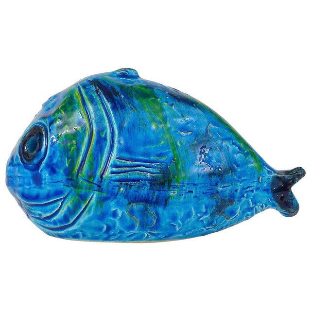 Rimini Blue Glazed Fish Sculpture Figurine by Aldo Londi attributed to Bitossi, Italy, 1950s For Sale - Image 16 of 16