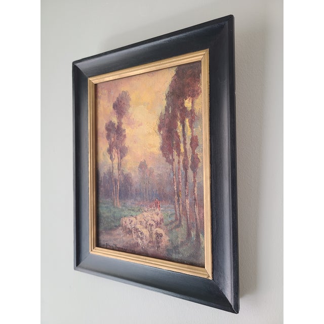 Alice Blair Pollard Antique Oil Painting Early California Pastoral Sunset With Sheep For Sale - Image 13 of 15