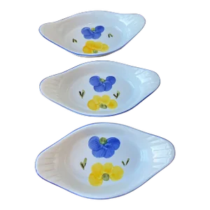 Maxam Portugal Pottery Hand Painted Italian Daisy Pattern Au Gratin Casserole Dishes 9", Set of 3