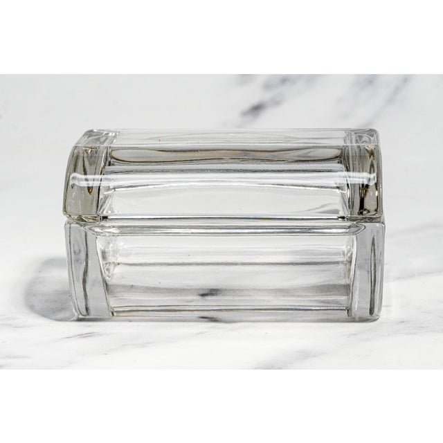 White Heavy Crystal Glass Antique Jewelry Box Art Deco Monogrammed Br Trinket Box Luxury Home Decor For Sale - Image 8 of 13