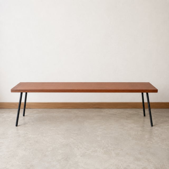 Vintage Brown Wooden Bench For Sale - Image 5 of 5