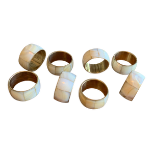 Vintage Coastal Mother‑of‑Pearl & Brass Napkin Rings - Set of 8 for Palm Beach Regency, British Colonial, Coastal, Tropical & Natural Decor
