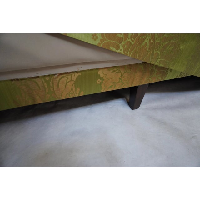 Green Pair of Custom Curved Back Tufted Damask Sofas Includes Additional Silk Velvet Slipcovers For Sale - Image 8 of 18