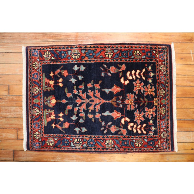 Early 20th Century Jewel Tone Navy Fine Sarouk Scatter Mini Rug - 1'10" x 2'7" For Sale - Image 9 of 18