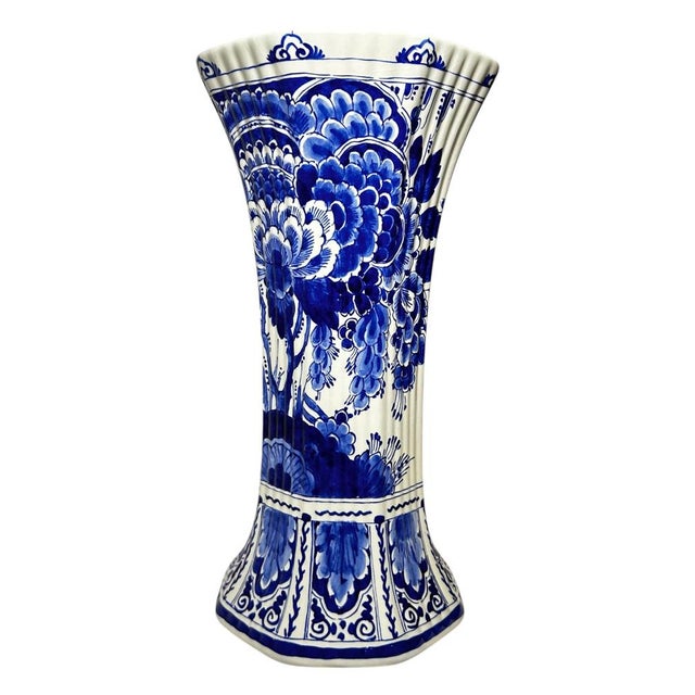 Ceramic Large Vintage Hand-Painted Trumpet Vase by W.G. Andringa for Royal Delft, 1977 For Sale - Image 7 of 17