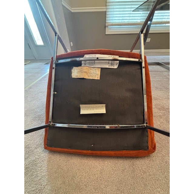 Burnt Orange Vintage Set of 6 Mid-Century Modern Milo Baughman for Thayer Coggin Chrome Dining Chairs & Smoked Glass Dinning Table For Sale - Image 8 of 17