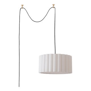 Modern Scallop Pendant Ceiling Light Fixure - Fabric Drum Shade For Sale