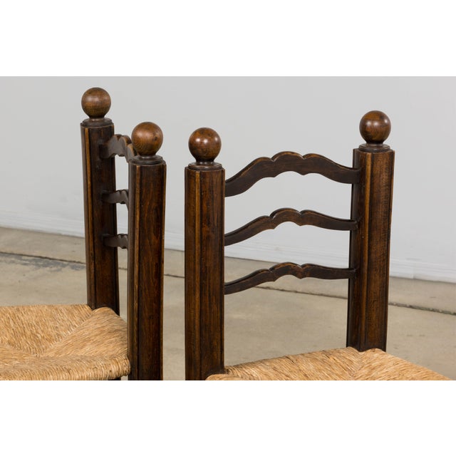 Antique French Provincial Oak Ladder Back Dining Chairs - Set of 4 For Sale - Image 13 of 18