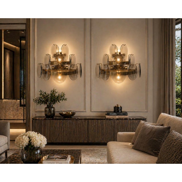Italian 1970 Vistosi Murano Wall Light Smoked Disc - Set of 2 For Sale - Image 3 of 11