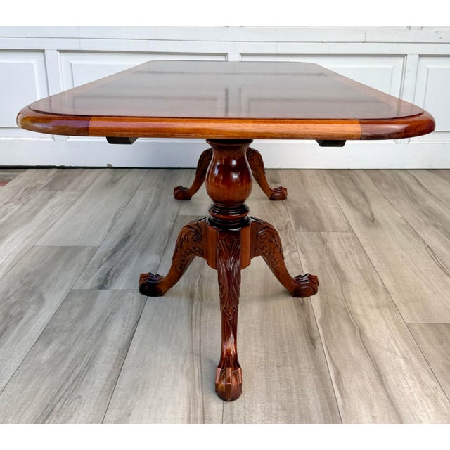 English Georgian Revival Burl Veneer Coffee Table With Double Pedestal Base For Sale - Image 12 of 18