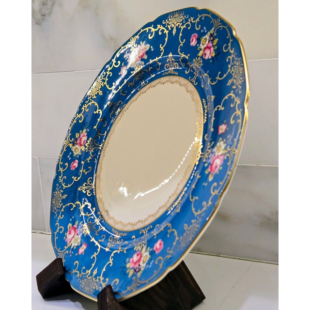 1930s 1930s Rosenthal Continental Ivory Teal & Gold Dinner Plates, Pink Floral - Set of 6 For Sale - Image 5 of 12