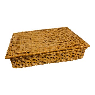 Antique French Wicker Picnic Basket For Sale