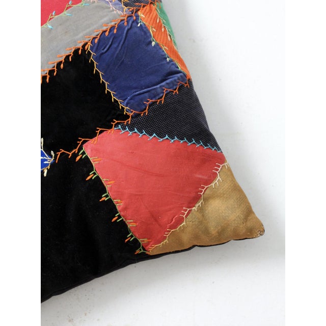 Late 19th Century Antique Victorian Crazy Quilt Pillow For Sale - Image 5 of 5