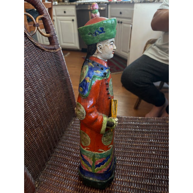 Chinese Vintage Hand Painted Chinese Porcelain Lu God of Prosperity Figurine For Sale - Image 3 of 5