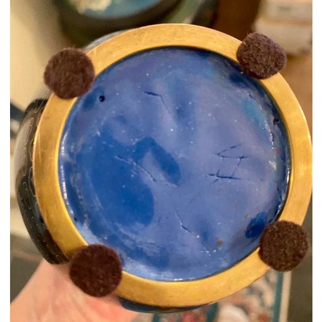 Pair of Late 20th Century Black Cloisonné Vases With Pink Roses For Sale - Image 10 of 12