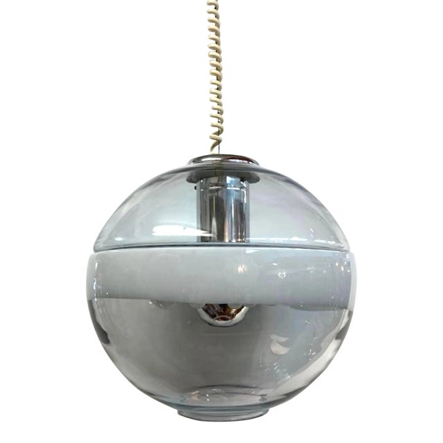 1970s "Sothie' Italian Murano Glass Hand Blown Clear and White Pendant Light For Sale