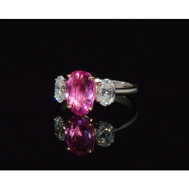 Metal Late 20th Century Gia Certified 3.68Ct Madagascar Pink Sapphire E VVS Diamond Solid 950 Platinum 18k Gold Ring, Size 6.5 For Sale - Image 7 of 15