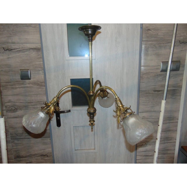 Brown Art Nouveau Brass Chandelier For Sale - Image 8 of 8