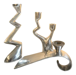 Matthew Hilton Aluminum Zig Zag and Wave Candlesticks - Set of 3