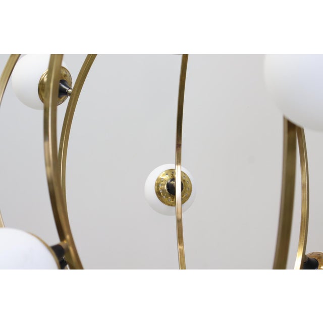 Mid-Century Modern Large 20-Light Chandelier in Brass and Opal Spheres in the style of Stilnovo, 1988 For Sale - Image 3 of 13