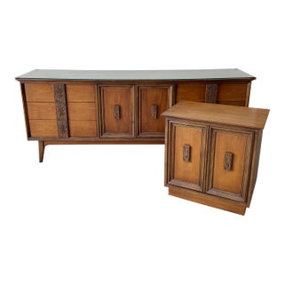 1960s Bassett Furniture Industries Mid Century Modern Dresser and Nightstand, 2 Pieces For Sale