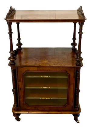Antique Victorian Burr Walnut Canterbury Music Cabinet, 1860