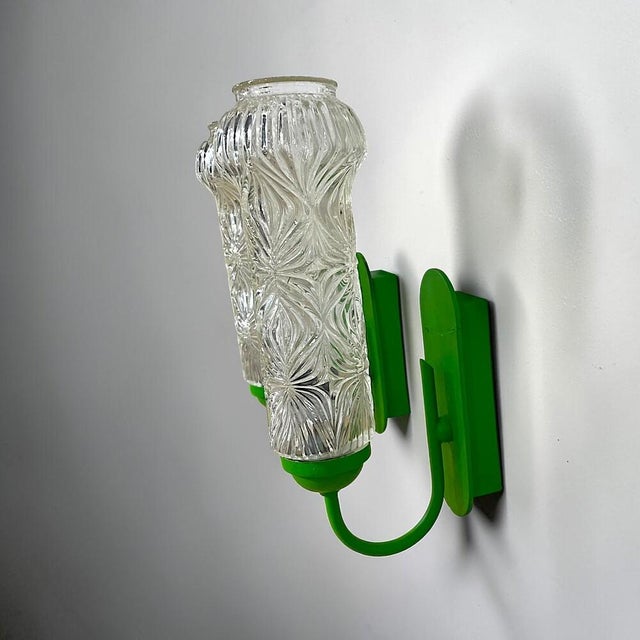 Mid-Century German Green and Clear Glass Wall Sconce Lights, 1960s, Set of 2 For Sale - Image 6 of 17