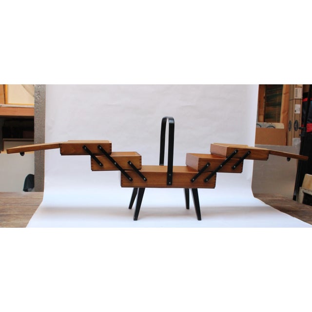 Mid-Century American Modern Stained Oak Extendable Sewing Stand For Sale - Image 13 of 13