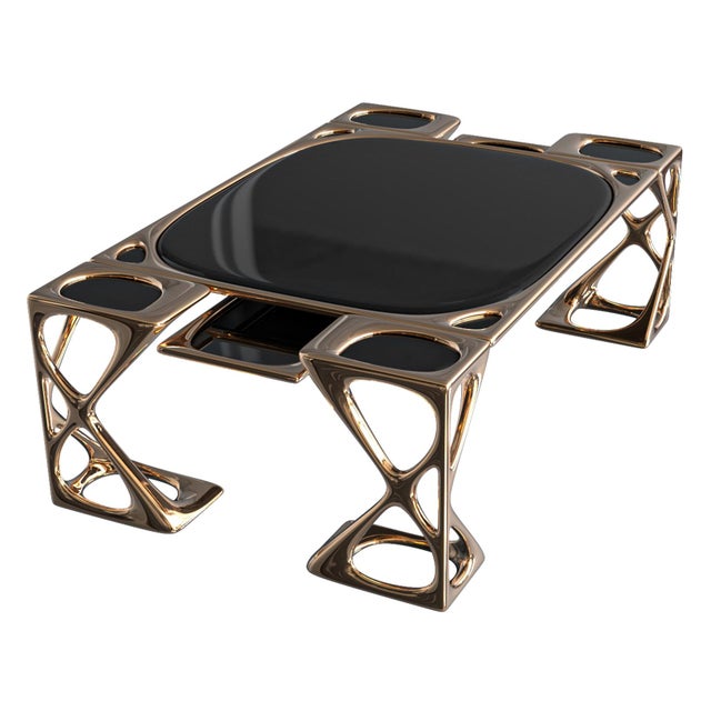 Black "Inizio" Coffee Table With Bronze and Stainless Steel, Handcrafted For Sale - Image 8 of 10